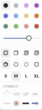 Style palette: colours, line weights, sizes and symbols