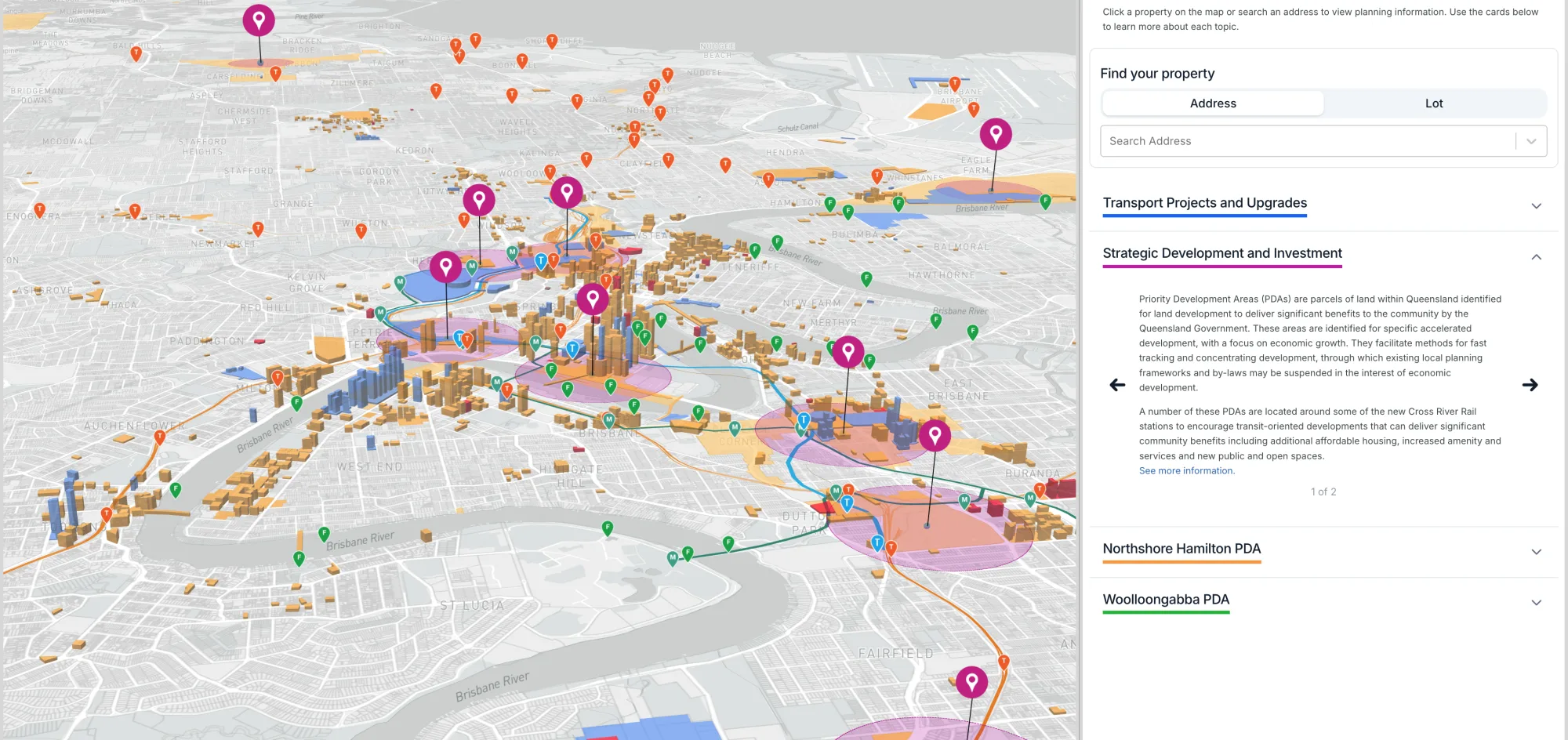 A Giraffe Engage site: a city’s priority development areas on the map, open to the public